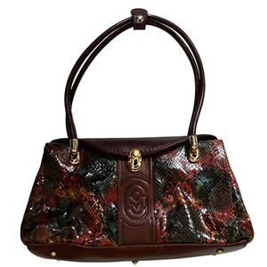 Marino Orlandi Jewel Tone Python and Leather Satchel Duffle Bag Snake Italy